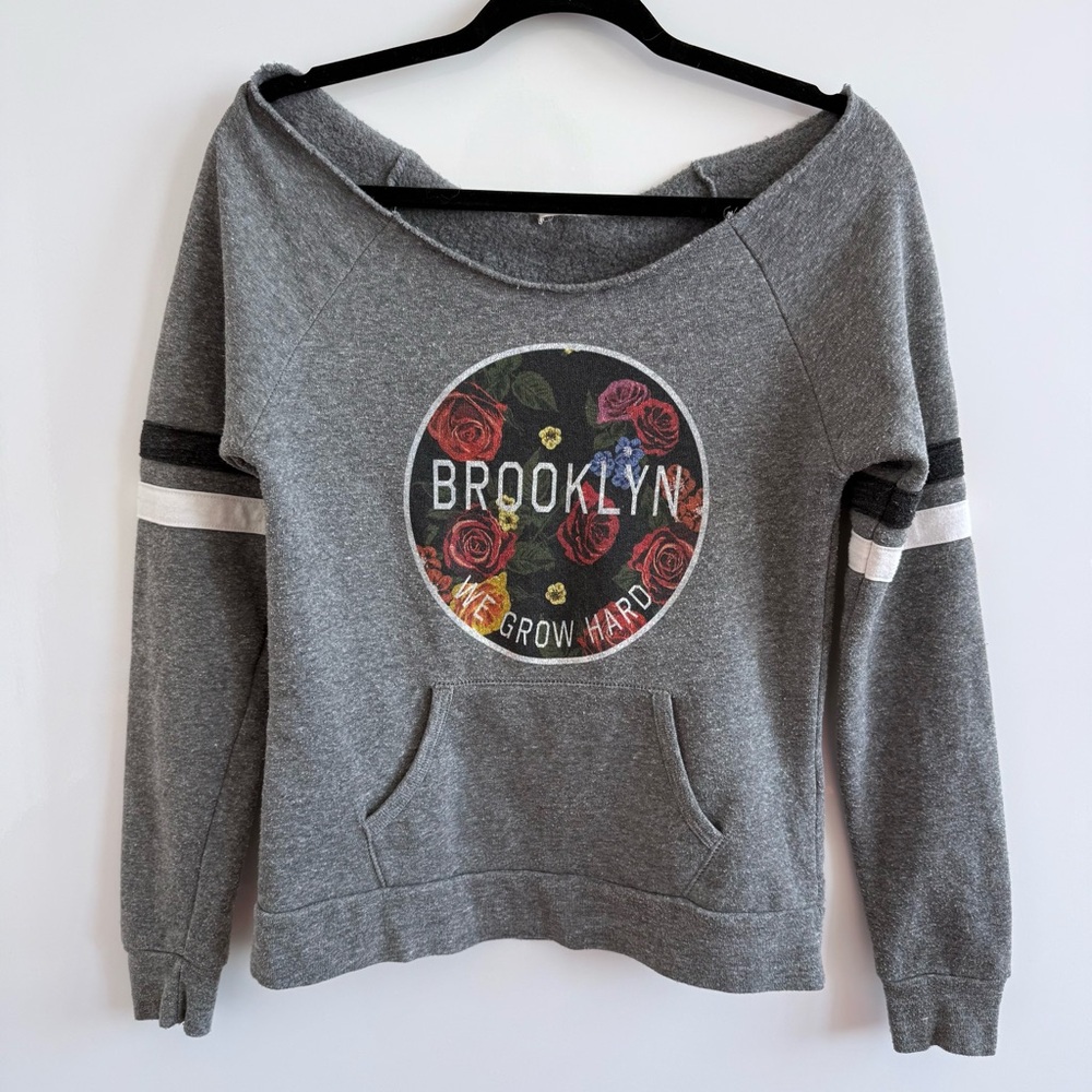 Brooklyn Industries Off Shoulder Sweatshirt Floral Brooklyn We Grow Hard
